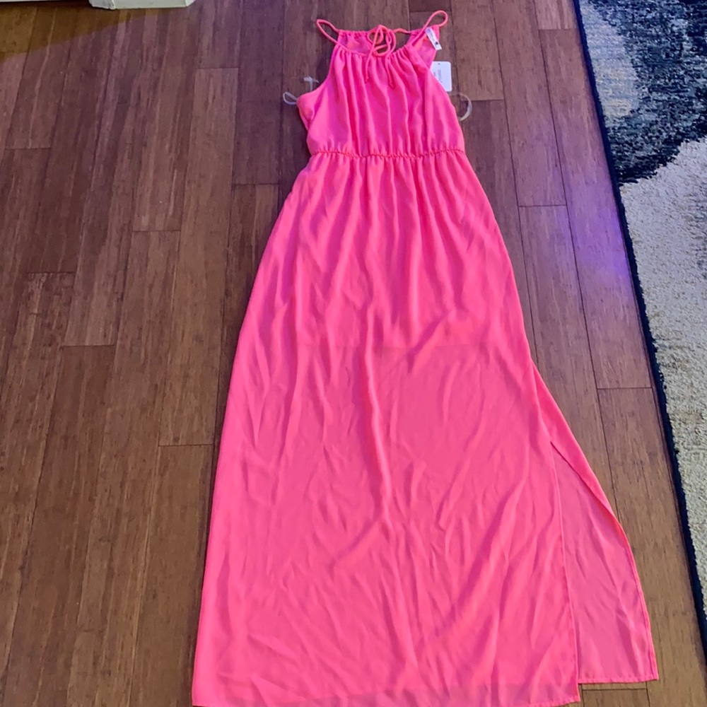 Pink Owl full length dress W/sheer bottom